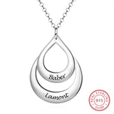 925 Silver Water Drop Pendant Necklace with 2 Names Engraved