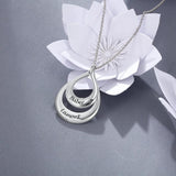 925 Silver Water Drop Pendant Necklace with 2 Names Engraved