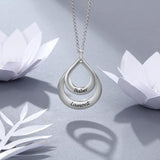 925 Silver Water Drop Pendant Necklace with 2 Names Engraved