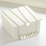 Heart Name Nameplate Double Layer Necklace