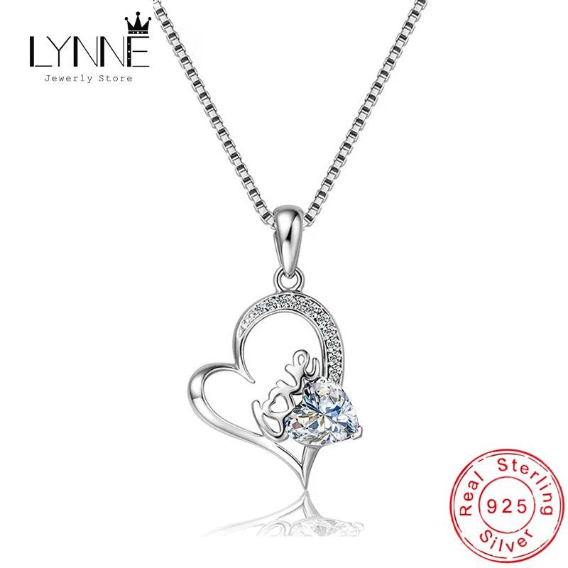 925 Silver Heart Zircon Pendant Necklace Purple Rhinestone Chain Necklaces Women