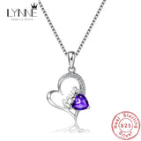 925 Silver Heart Zircon Pendant Necklace Purple Rhinestone Chain Necklaces Women