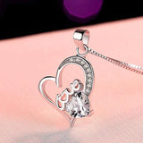 925 Silver Heart Zircon Pendant Necklace Purple Rhinestone Chain Necklaces Women
