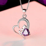 925 Silver Heart Zircon Pendant Necklace Purple Rhinestone Chain Necklaces Women