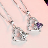 925 Silver Heart Zircon Pendant Necklace Purple Rhinestone Chain Necklaces Women