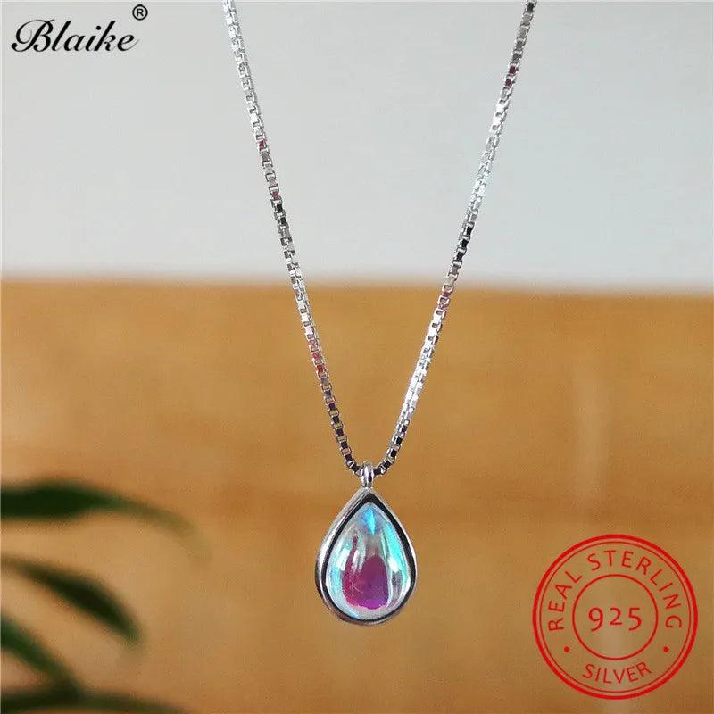 925 Silver Moonstone Water Drop Necklace for Women