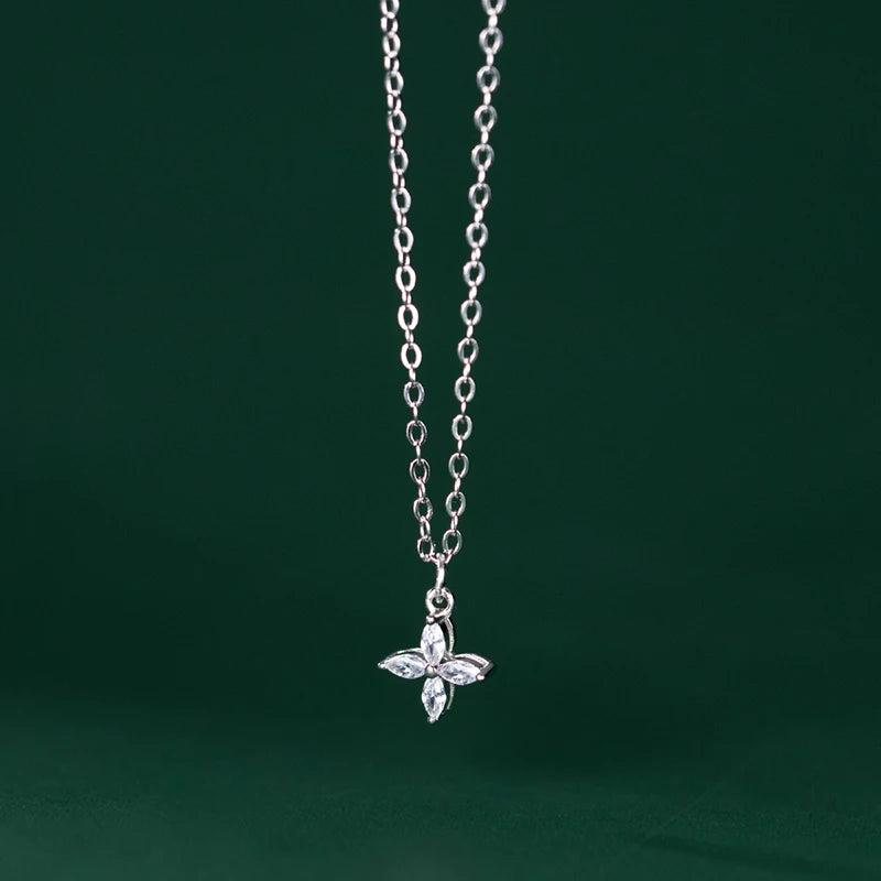 925 Silver Flower Pendant Necklace Zircon Wedding Jewelry
