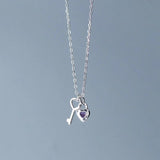 TrustDavis 925 Silver Love Lock Key CZ Necklace Women Wedding S925 Jewelry