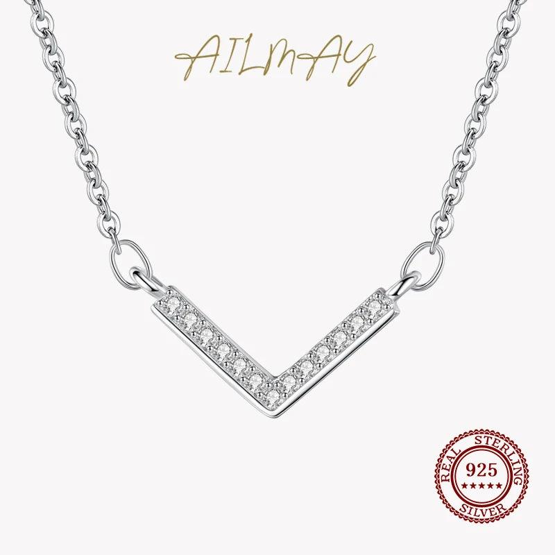 925 Silver Geometric Shape Pendant Necklace Clear CZ Women Girls Party Jewelry