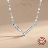 925 Silver Geometric Shape Pendant Necklace Clear CZ Women Girls Party Jewelry