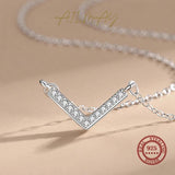 925 Silver Geometric Shape Pendant Necklace Clear CZ Women Girls Party Jewelry