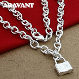 925 Silver Square Lock Pendant Necklaces Chain Women Men Charms Choker Necklace