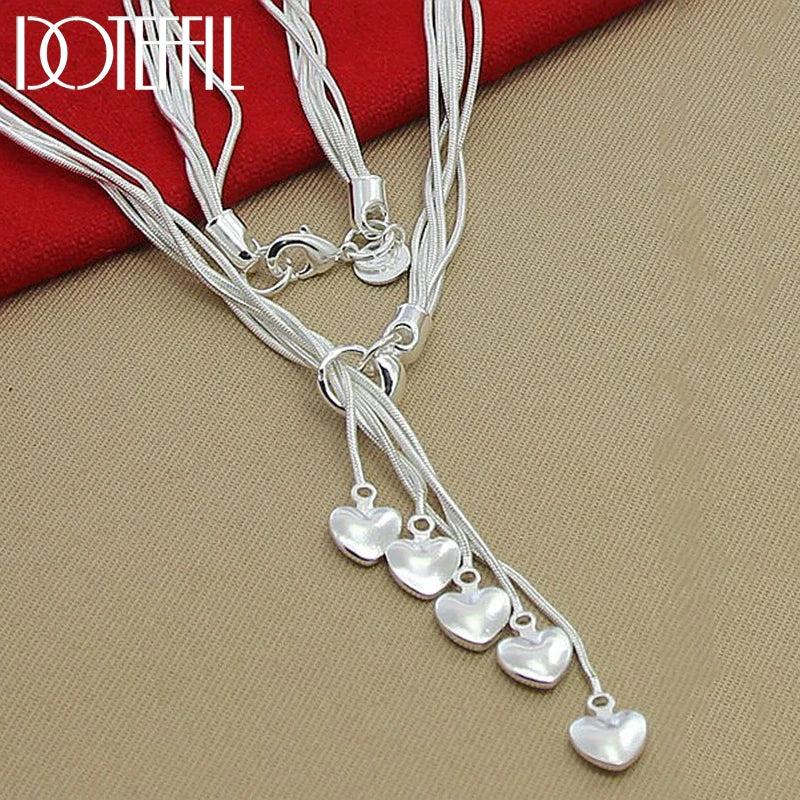 925 Silver Snake Chain Hearts Necklace Wedding Jewelry