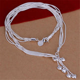 925 Silver Snake Chain Hearts Necklace Wedding Jewelry