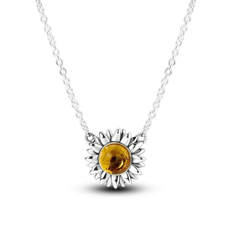 Sunflower Stone Chain Necklace 925 Silver Jewelry Gift