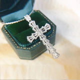 Cross Silver Sterling Silver Necklace Trapezoid Zircon Pendant Chain Choker