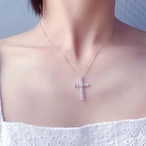 Cross Silver Sterling Silver Necklace Trapezoid Zircon Pendant Chain Choker