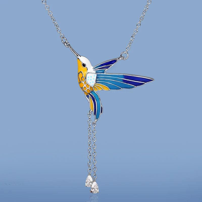 Bird Pendant Necklace Epoxy Tassel Long Necklace Enamel Women's Sweater Chain
