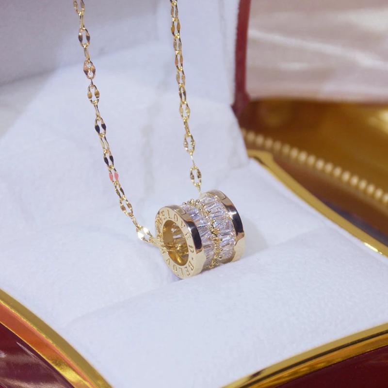 Zircon Stone 14K Pendant Long Chain Necklace for Women