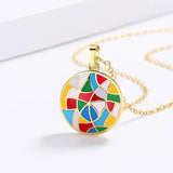18k Ladies Pendant Disc Epoxy Enamel Chain Jewelry