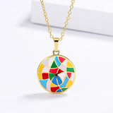 18k Ladies Pendant Disc Epoxy Enamel Chain Jewelry
