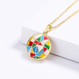 18k Ladies Pendant Disc Epoxy Enamel Chain Jewelry