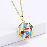 18k Ladies Pendant Disc Epoxy Enamel Chain Jewelry