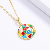 18k Ladies Pendant Disc Epoxy Enamel Chain Jewelry