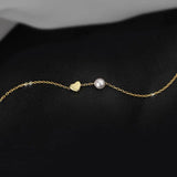 TrustDavis 925 Silver Heart Pearl Choker Necklace, Gift for Her, DB1404