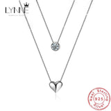 925 Silver Heart Zircon Pendant Double Layer Necklace