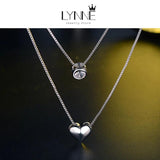 925 Silver Heart Zircon Pendant Double Layer Necklace