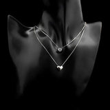 925 Silver Heart Zircon Pendant Double Layer Necklace