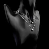 925 Silver Heart Zircon Pendant Double Layer Necklace