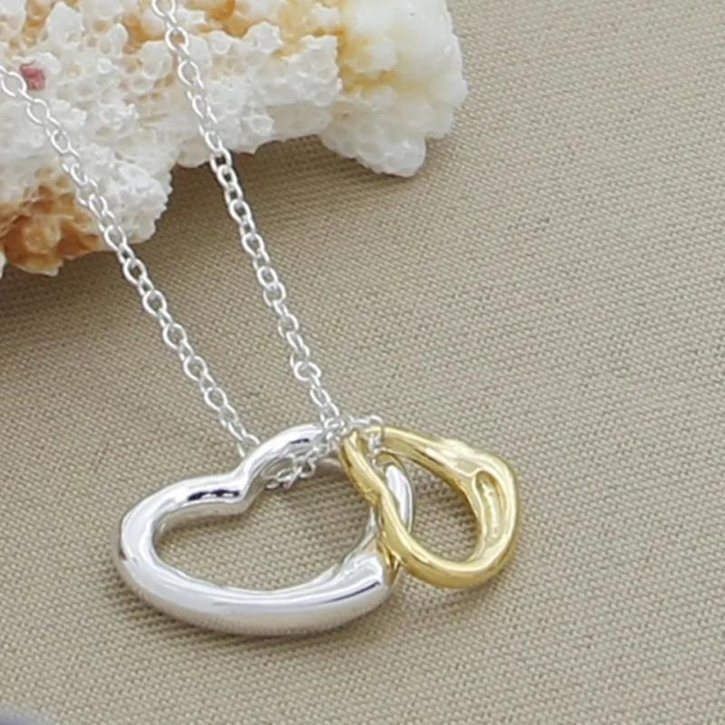 Sterling Silver Double Heart Pendant Necklace Charm Jewelry