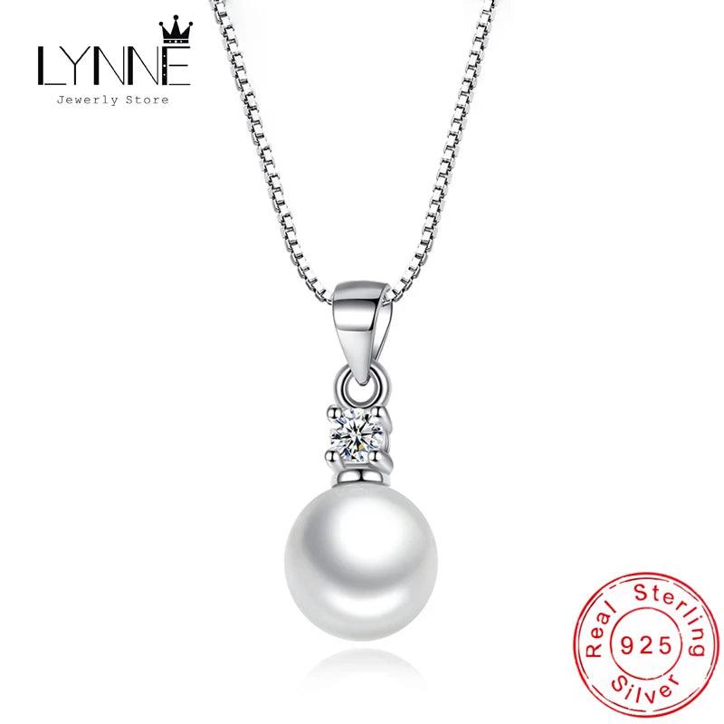 925 Silver Pearl Zircon Pendant Necklace 40 & 45+5cm Rhinestone Choker