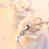 925 Silver Pearl Zircon Pendant Necklace 40 & 45+5cm Rhinestone Choker