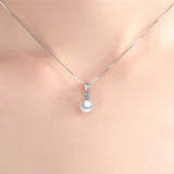 925 Silver Pearl Zircon Pendant Necklace 40 & 45+5cm Rhinestone Choker