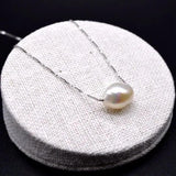 Baroque Single Bead Pearl Necklace for Women, Silver Pendant Short Necklace