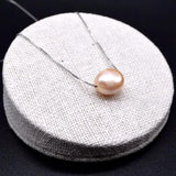 Baroque Single Bead Pearl Necklace for Women, Silver Pendant Short Necklace