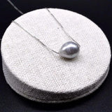 Baroque Single Bead Pearl Necklace for Women, Silver Pendant Short Necklace