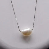 Baroque Single Bead Pearl Necklace for Women, Silver Pendant Short Necklace