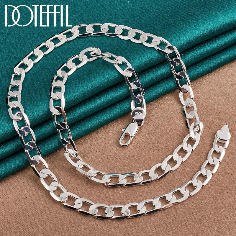 925 Silver 8mm Flat Chain Necklace Wedding Charm Jewelry