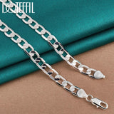 925 Silver 8mm Flat Chain Necklace Wedding Charm Jewelry