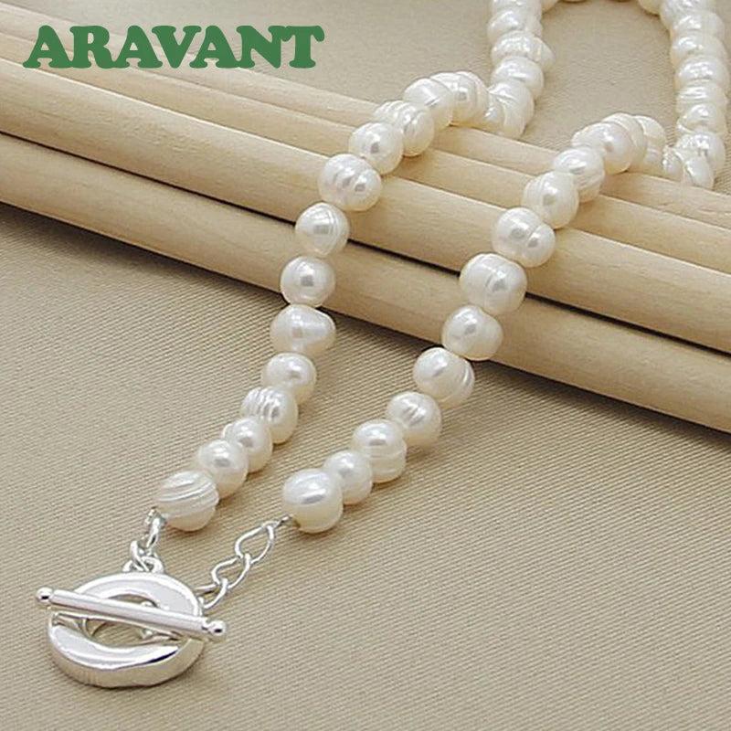 Freshwater Pearl Necklace 925 Silver Chain Jewelry