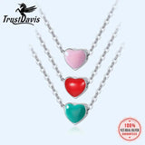 TrustDavis 925 Sterling Silver Sweet Heart Pendant Short Necklace For Women
