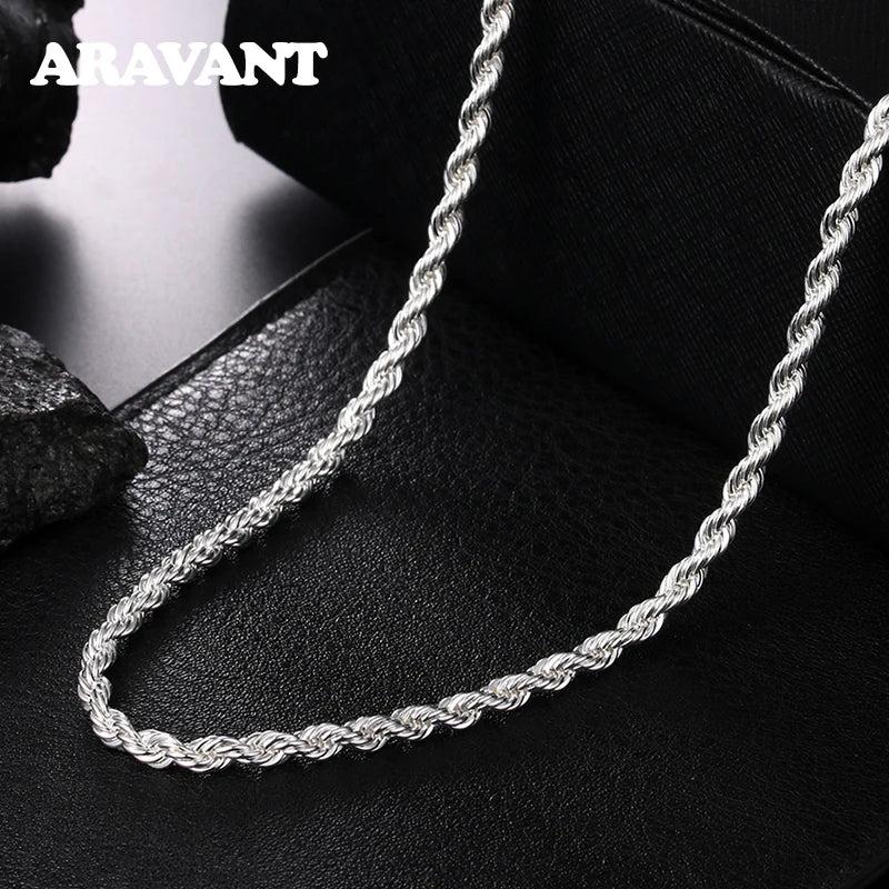 925 Silver 4MM Twist Snake Chain Necklace Men Women 16-30 Inches