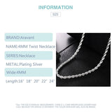 925 Silver 4MM Twist Snake Chain Necklace Men Women 16-30 Inches