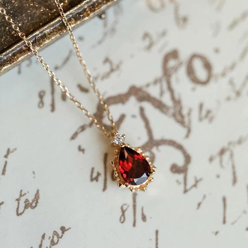 Silver Water Drop Ruby Necklace Pendant Charming Charm Ladies Wedding Party