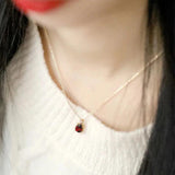 Silver Water Drop Ruby Necklace Pendant Charming Charm Ladies Wedding Party