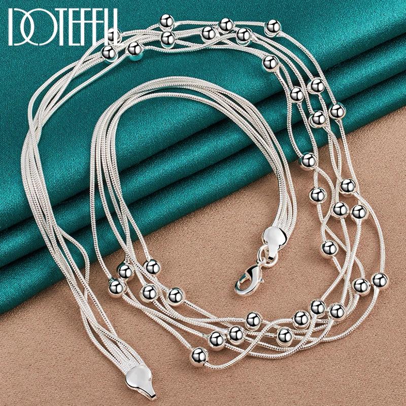 925 Silver Snake Chain Beads Necklace Wedding Party